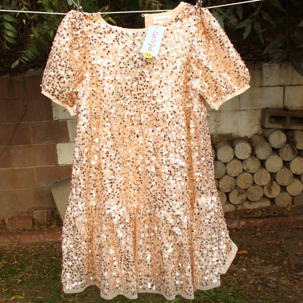 Cat & Jack Gold Sequin Party Dress M (7/8)